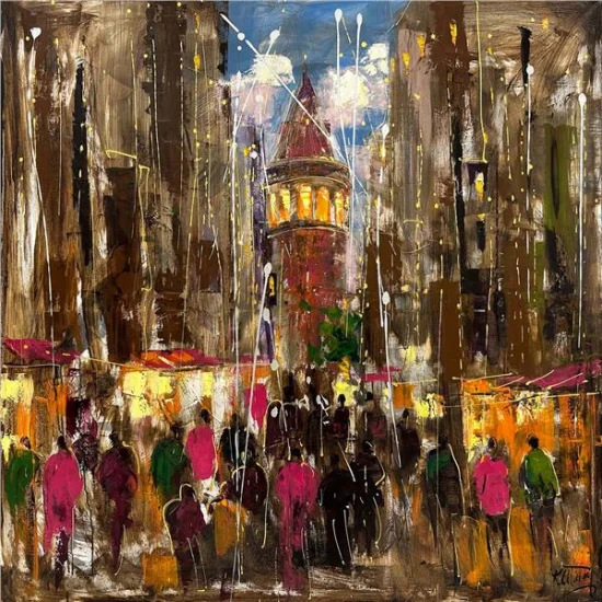 Galata Streets Lovers Oil Painting