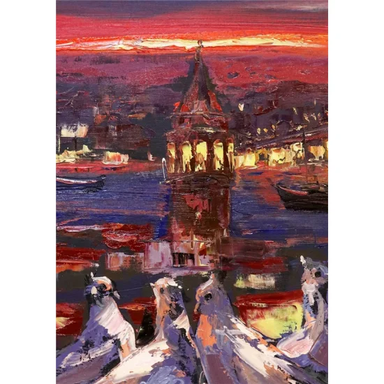 Birds Looking At Galata Oil Painting