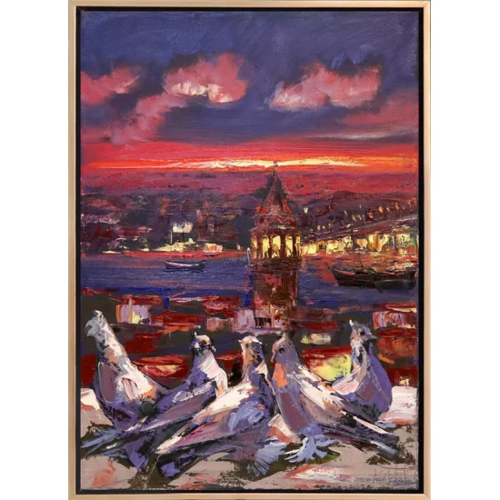 Birds Looking At Galata Oil Painting