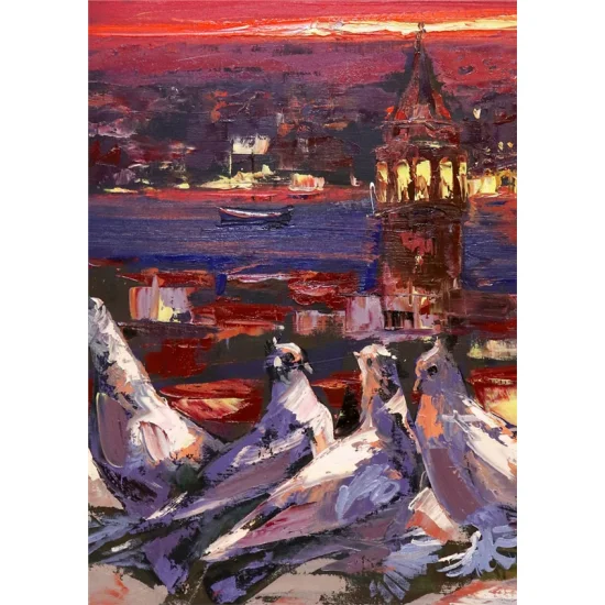 Birds Looking At Galata Oil Painting