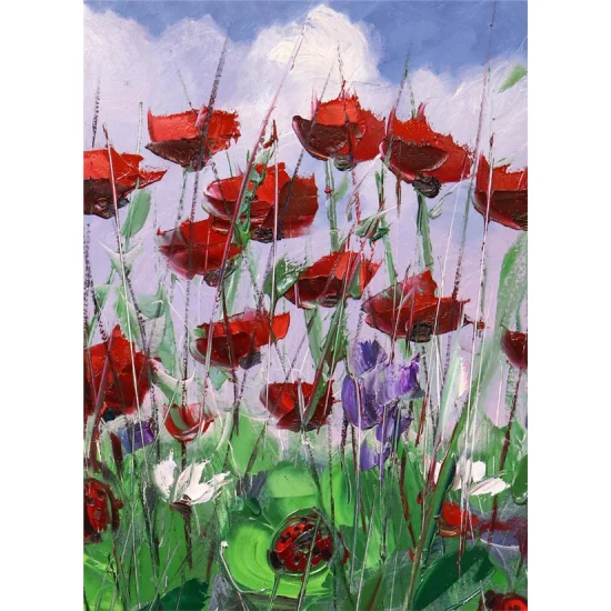 Poppies and Ladybugs Oil Painting