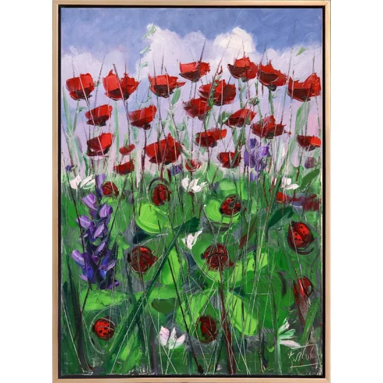 Poppies and Ladybugs Oil Painting
