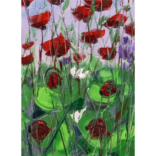 Poppies and Ladybugs Oil Painting