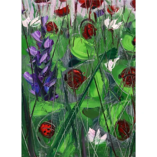 Poppies and Ladybugs Oil Painting