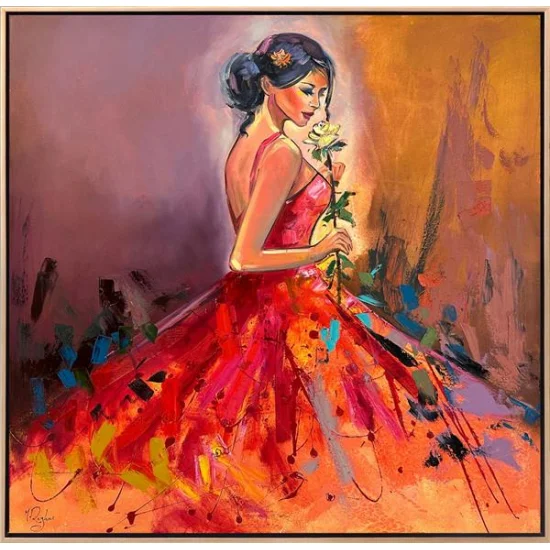 Gül ve Kadının Zarafeti Yağlı Boya Tablosu