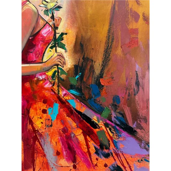 Gül ve Kadının Zarafeti Yağlı Boya Tablosu