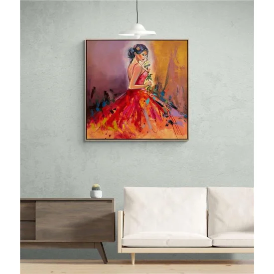 Gül ve Kadının Zarafeti Yağlı Boya Tablosu