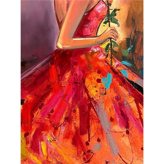 Gül ve Kadının Zarafeti Yağlı Boya Tablosu