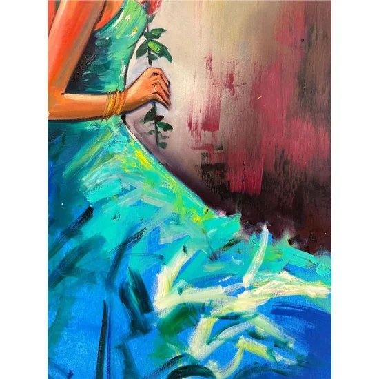 Gül Kokulu Zarif Kadın Yağlı Boya Tablosu