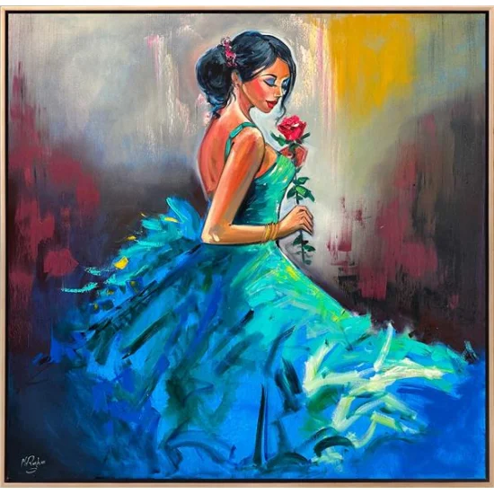 Gül Kokulu Zarif Kadın Yağlı Boya Tablosu