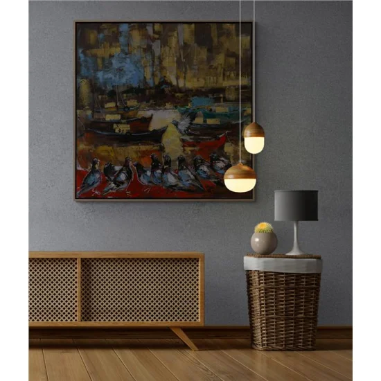 İstanbul Bekçisi Güvercinler Yağlı Boya Tablosu