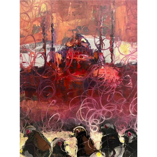 Pigeons in Istanbul Oil Painting