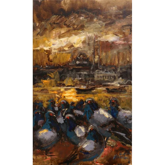 İstanbulun Güvercin İzleri Yağlı Boya Tablosu