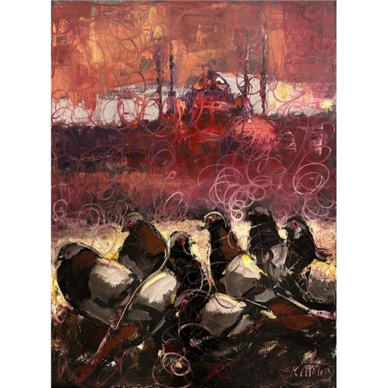 Pigeons in Istanbul Oil Painting