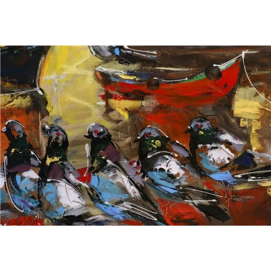 İstanbul Bekçisi Güvercinler Yağlı Boya Tablosu