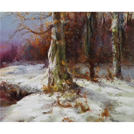 Dere Kenarında Kış Beyazı Yağlı Boya Tablosu