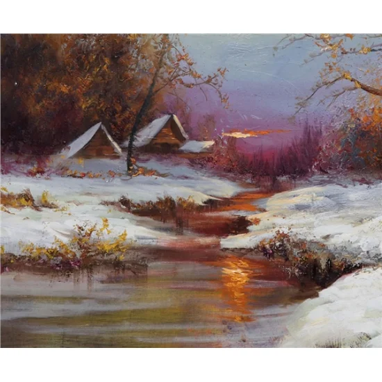 Dere Kenarında Kış Beyazı Yağlı Boya Tablosu