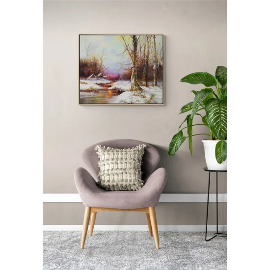 Dere Kenarında Kış Beyazı Yağlı Boya Tablosu