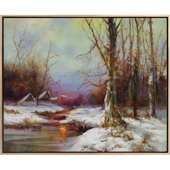 Dere Kenarında Kış Beyazı Yağlı Boya Tablosu