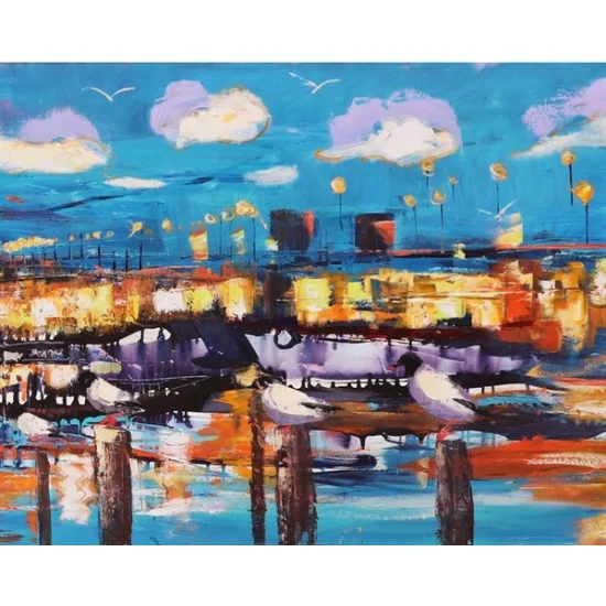 Karaköyde Güvercinler Yağlı Boya Tablosu