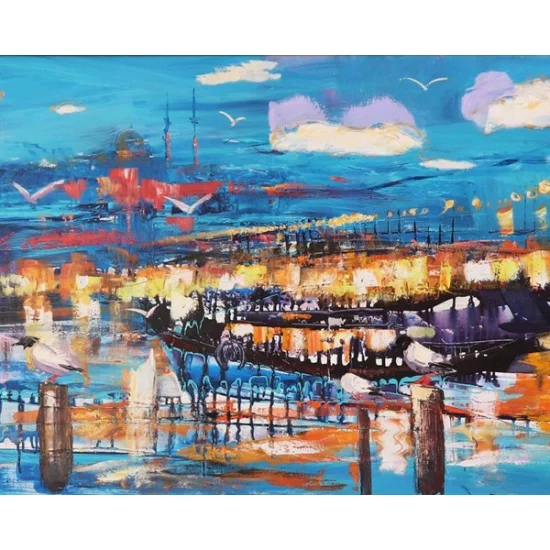 Karaköyde Güvercinler Yağlı Boya Tablosu