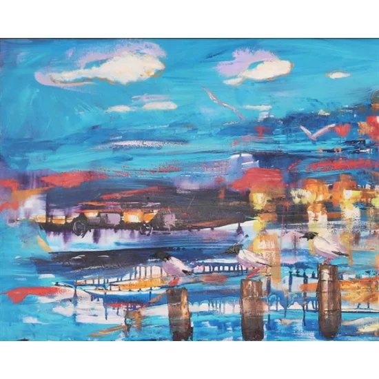 Karaköyde Güvercinler Yağlı Boya Tablosu