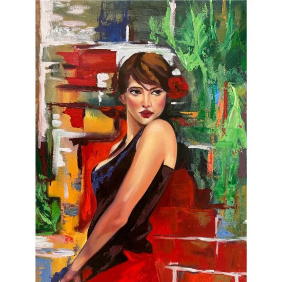 Woman in Red Oil Painting