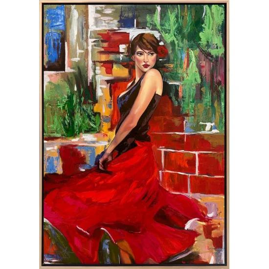 Woman in Red Oil Painting