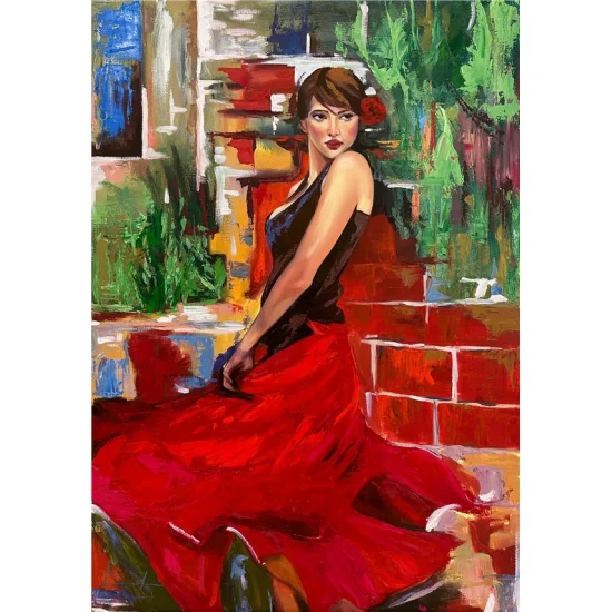 Woman in Red Oil Painting