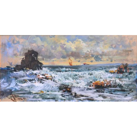 Waves Hit the Rocks Oil Painting | Simurg Art Gallery