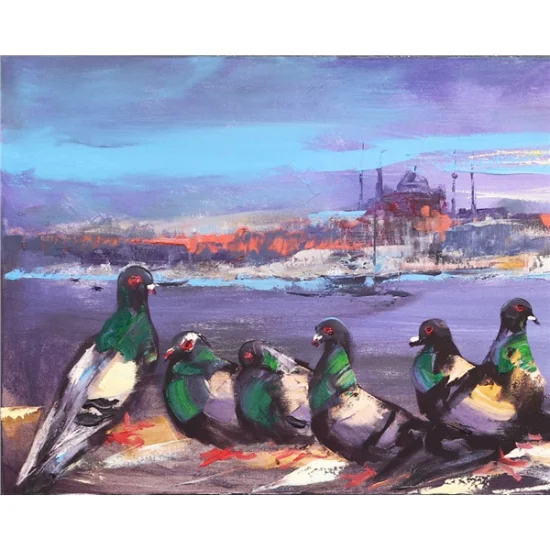 Pigeon in Front of the Maidens Tower Oil Painting