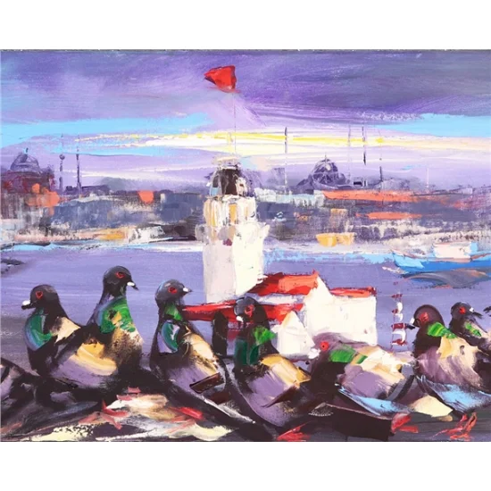 Pigeon in Front of the Maidens Tower Oil Painting