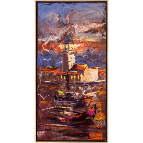 Kız Kulesi ve Tekneler Yağlı Boya Tablosu