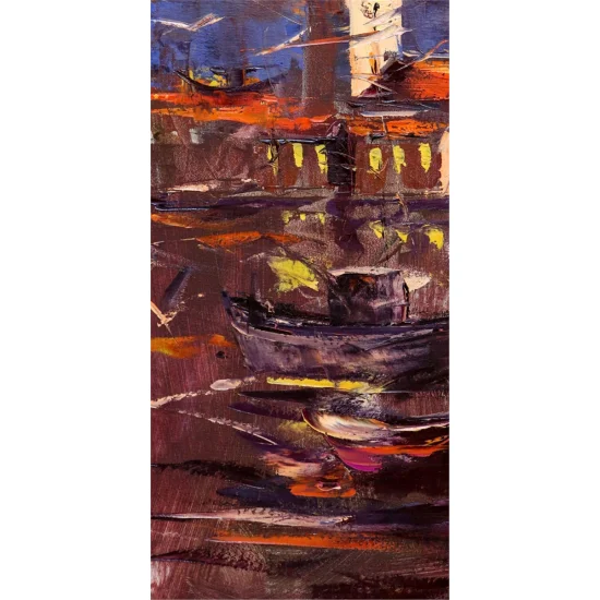 Kız Kulesi ve Tekneler Yağlı Boya Tablosu