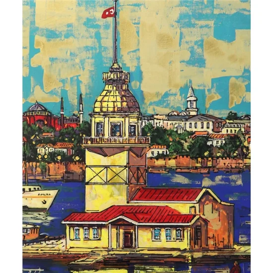 Kız Kulesi ve İstanbul Yarımadası Yağlı Boya Tablosu