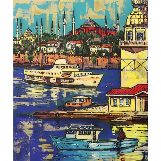 Kız Kulesi ve İstanbul Yarımadası Yağlı Boya Tablosu