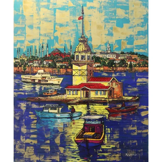 Kız Kulesi ve İstanbul Yarımadası Yağlı Boya Tablosu