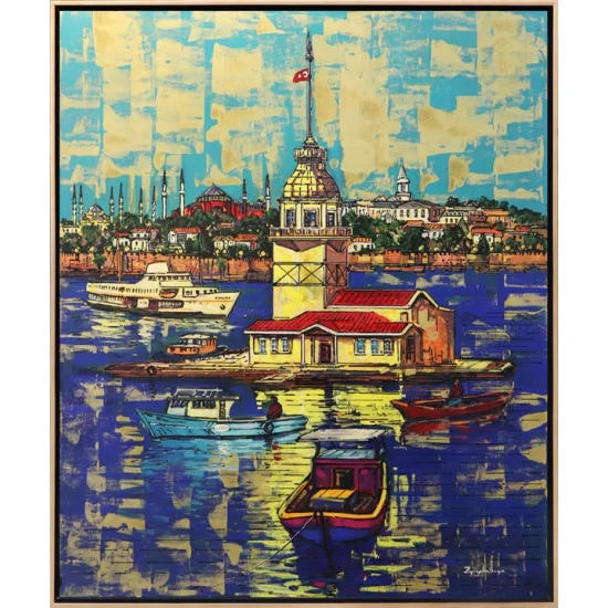 Kız Kulesi ve İstanbul Yarımadası Yağlı Boya Tablosu