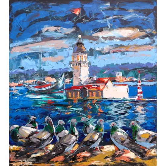 Tower Dancing with the Birds Oil Painting | Simurg Art Gallery
