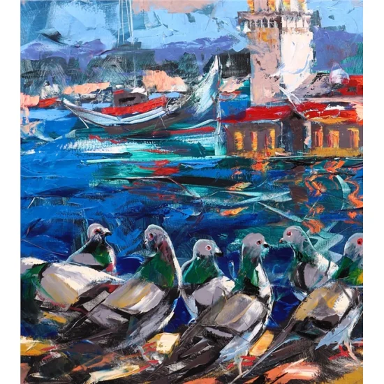 Tower Dancing with the Birds Oil Painting | Simurg Art Gallery