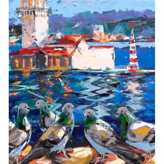 Tower Dancing with the Birds Oil Painting | Simurg Art Gallery