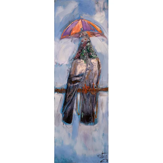 Yağmur Altında Güvercinler Yağlı Boya Tablosu