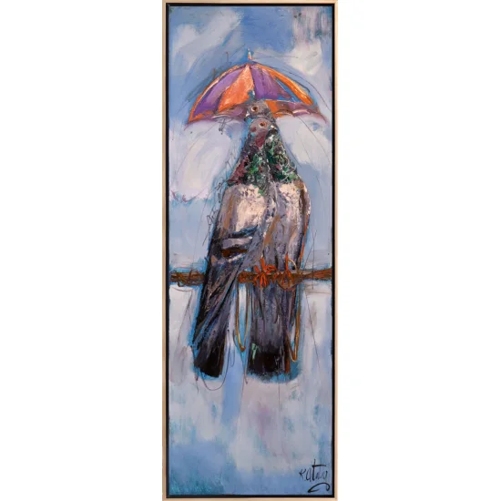 Yağmur Altında Güvercinler Yağlı Boya Tablosu