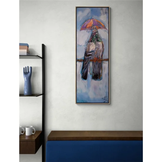 Yağmur Altında Güvercinler Yağlı Boya Tablosu