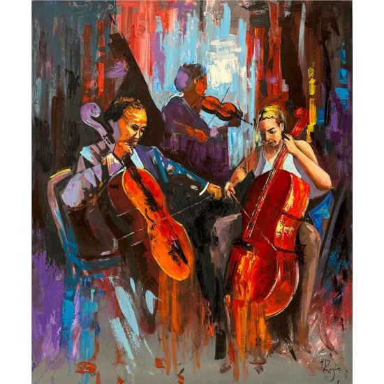 Çello ve Müziğin Ahengi Yağlı Boya Tablosu