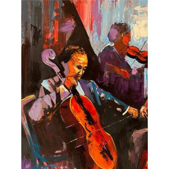 Çello ve Müziğin Ahengi Yağlı Boya Tablosu