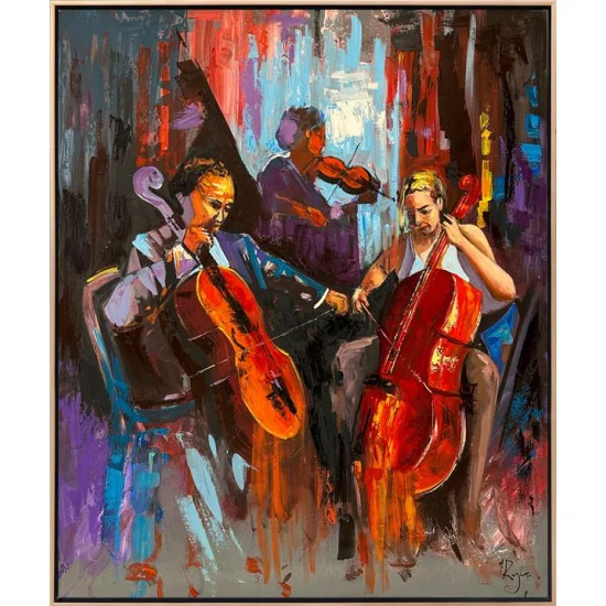 Çello ve Müziğin Ahengi Yağlı Boya Tablosu