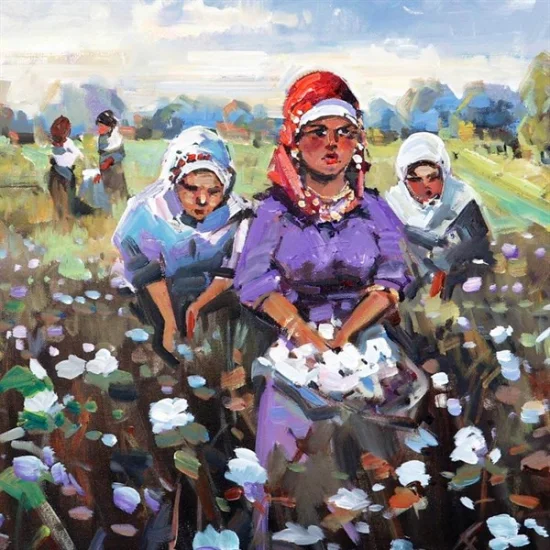 Women Picking Cotton Oil Painting