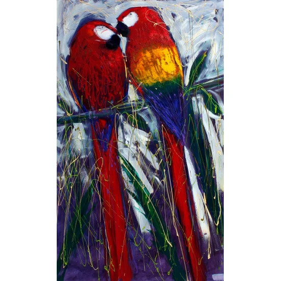 Papağanlar Yağlı Boya Tablosu