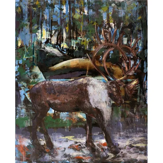 Raindeer Oil Painting